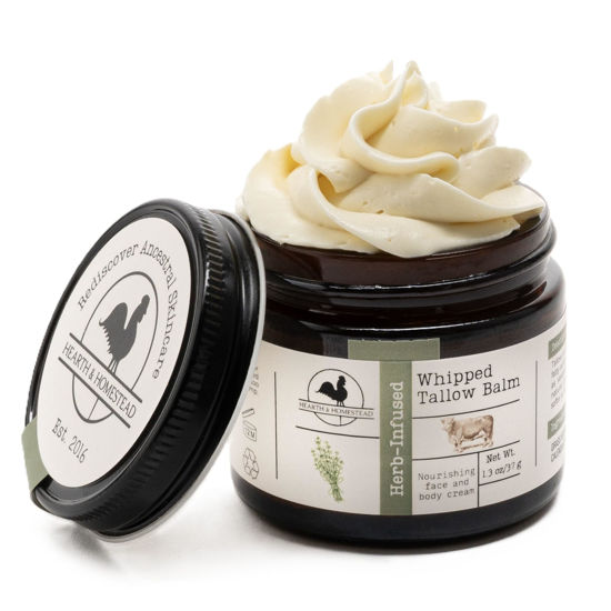 Picture of Hearth and Homestead: Handmade Whipped Tallow Balm (Unscented/Herb-Infused) - Organic Body Butter with Infused Olive Oil, for Eczema, Rosacea, Baby - 1.3 oz