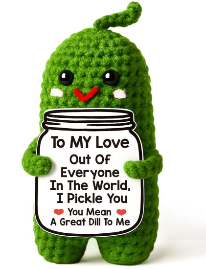 Picture of Valentines Day Gifts for Him Her Boyfriend Girlfriend, Handmade Crochet Pickle Valentines Gifts for Wife Husband, I Love You Birthday Gift To My Love Wedding Anniversary Romantic Gift for Couples
