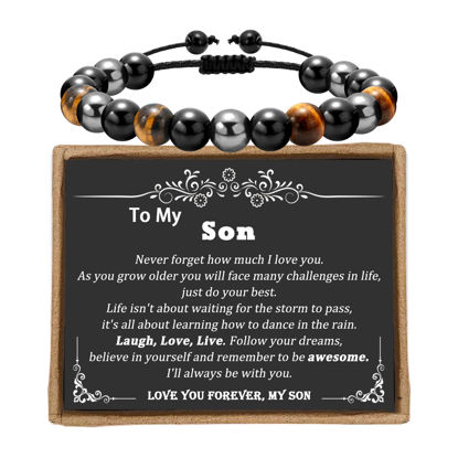 Picture of Sereney To My Son Bracelet from Mom as Valentines Day Gifts for Son Adult Men, Handmade Protection ID Bracelet Sons Gifts from Mom as Birthday Gifts for Teen Boys Valentines Gifts Men from