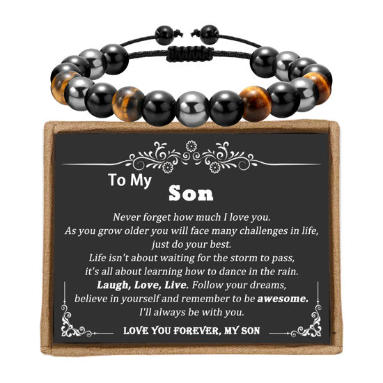 Picture of Sereney To My Son Bracelet from Mom as Valentines Day Gifts for Son Adult Men, Handmade Protection ID Bracelet Sons Gifts from Mom as Birthday Gifts for Teen Boys Valentines Gifts Men from