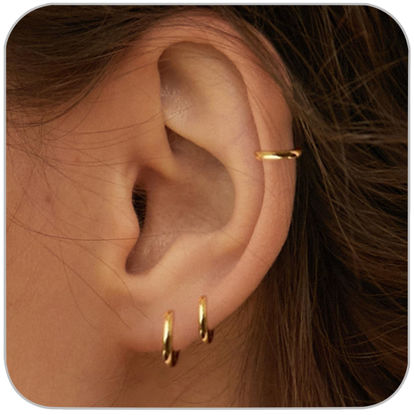 Picture of 1 Pair 6mm Small Hoop Earrings for Women, Dainty 14K Gold Plated Huggie Hoop Earrings Hypoallergenic Lightweight Cartilage Earrings Set for Multiple Piercings for Sensitive (Gold/1.6mm)