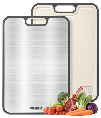 Picture of Washour Titanium Cutting Boards for Kitchen, Non Toxic 2-in-1 Cutting Board, Chopping Boards for Meat Vegetable, Easy to Clean Large Size 16”×11”