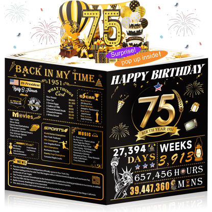 Picture of OLOSONG 75th Birthday Cards for Women Men, 3D Pop Up 75th Birthday Gift Ideas for Grandma Mom Dad, Funny 75 Year Old Birthday Decorations for Husband Wife Parents Him Her, Jumbo Back In 1951