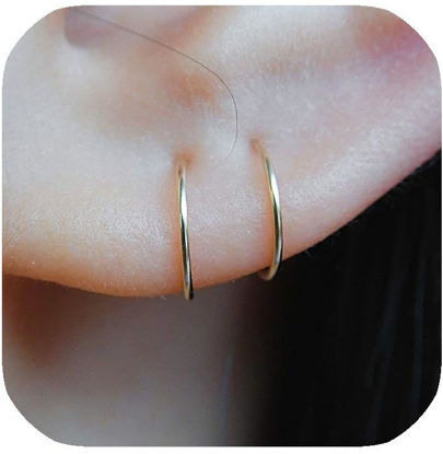 Picture of 14K Gold Filled Small Hoop Earrings for Cartilage Nose, Tiny Thin 7mm Piercing Hoop Ring 22 Gauge