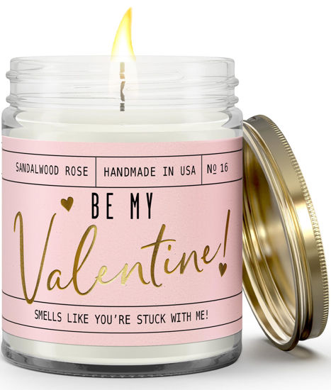 Picture of Valentines Day Gifts for Her, Valentine Candles, Valentines Gift for Girlfriend -Will You Be My Valentine Candle, w/Sandalwood & Red Roses I Valentines Gifts for Wife I 9oz, 50Hr Burn, USA Made