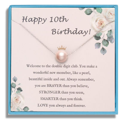 Picture of Sereney 10 Year Old Girl Birthday Gifts, Sterling Silver Pink Pearl Necklace as Gifts for 10 Year Old Girl, 10th Birthday Present for Girll Adjustable Length Double Digits Birthday Gril Trendy Lockets