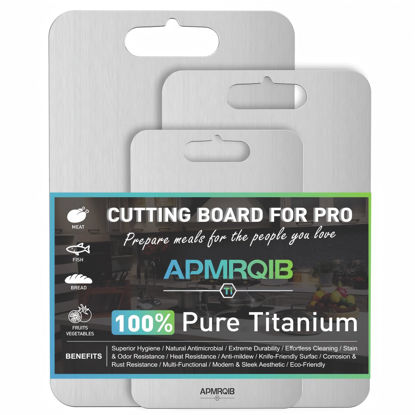 Picture of APMRQIB Titanium Cutting Board Set of 3,100% Pure Titanium Cutting Boards for Kitchen, Double Sided Non Toxic Cutting Board, Ideal Charcuterie & Chopping for Meat, Hygiene Durable Dishwashr（3 Pack)