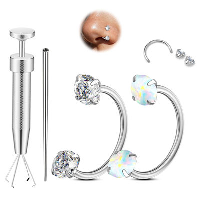 Picture of AMASIS 20G Horseshoe Nose Rings Studs,Surgical Steel Nose Ring White Cubic Zirconia Nose Piercing,Internally Threaded Nose Rings For Women,White Zirconia and Opal