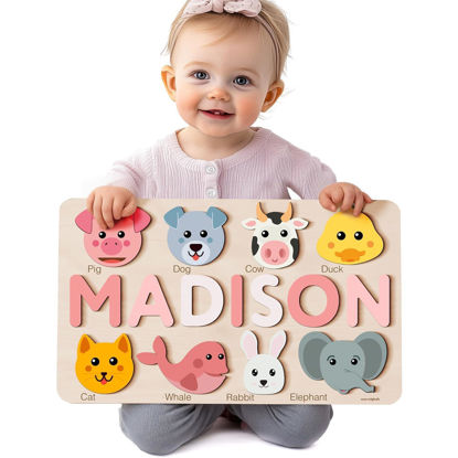 Picture of Zuzu Puzzle Personalized Name Puzzle for Toddlers 1-3 with Animals, Handmade Learning Toy, CPC Certified, Keepsake Nursery Decor, for 1st Birthday