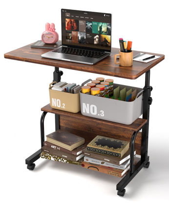 Picture of QZMDSM Laptop Desk Adjustable Desk Small Standing Desk Home Office Desks for Small Spaces Portable Desks Table for Bedrooms,Mobile Rolling Computer Work Desks on Wheels
