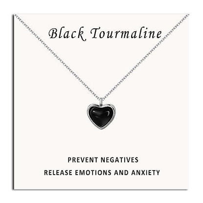 Picture of SmileBelle Black Heart Necklace for Women, Black Tourmaline Necklace Gothic Pendant as Valentine Gifts for Her, Handmade Jewelry Silver Heart Pendant Necklace for Teen as Tendy Jewelry