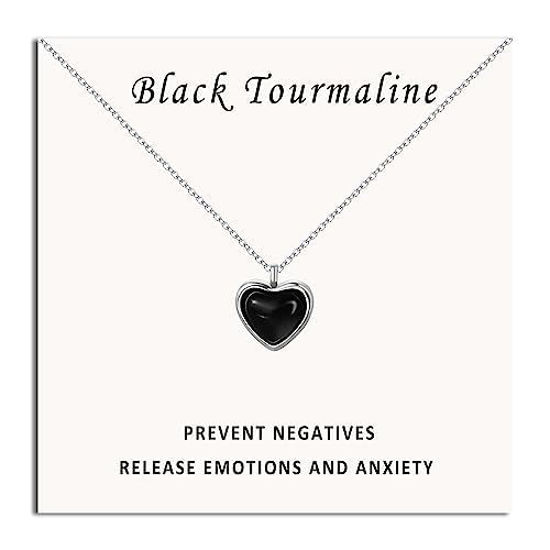 Picture of SmileBelle Black Heart Necklace for Women, Black Tourmaline Necklace Gothic Pendant as Valentine Gifts for Her, Handmade Jewelry Silver Heart Pendant Necklace for Teen as Tendy Jewelry