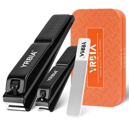 Picture of Nail Clippers with Glass Nail File, YRBIA Ultra Sharp Nail Clipper Set, Professional Fingernail & Toenail Clippers Nail Cutter for Men and Women (Black)