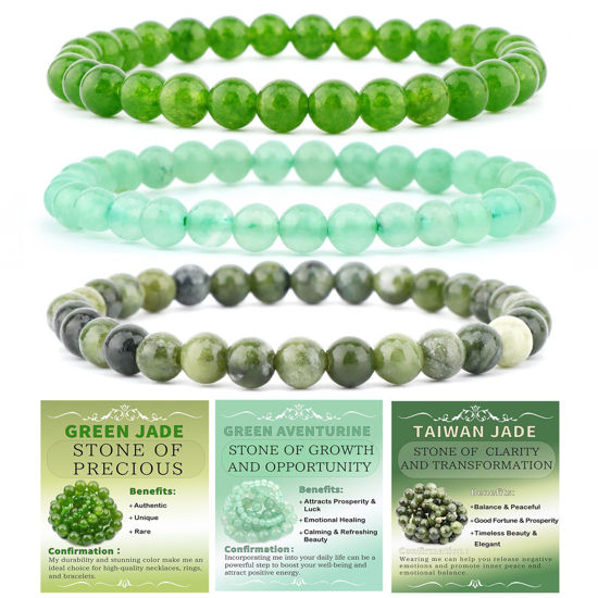 Picture of NCB 3-Piece 6mm Natural Crystal Gemstone Stretch Bracelets - Green Jade, Green Aventurine, Taiwan Jade Handmade Reiki Energy Healing Jewelry for Meditation,Yoga, Unisex