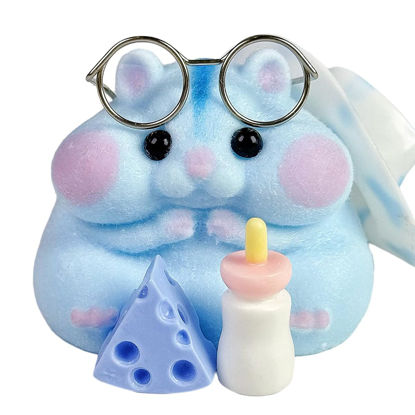Picture of Handmade Taba Squishy Hamster Toy, Cute Squishy Hamster Fidget Toy, Realistic Hamster Toy, Soft Silicone Mochi Furry Toy, Stress Relief Gift for Adults & Kids, Sensory Anxiety Plushie (Blue)