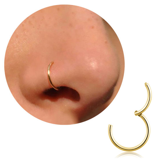 Picture of 20G 18G 16G Titanium Nose Ring Hoop, Cartilage Hoop Earrings for Women Men Silver Gold Nose Ring Septum Ring Tragus Conch Helix Daith Lip Piercing Jewelry 6mm/7mm/8mm/9mm/10mm (Gold-20g, 7mm)