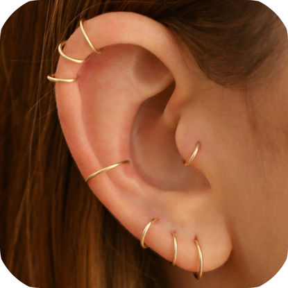 Picture of Small Cartilage Hoop Earrings for Women/Men, Thin Piercing Hoop Ring for Helix, Tragus, Conch, Nose (1 Pair 7mm,22g,14K Gold Filled)