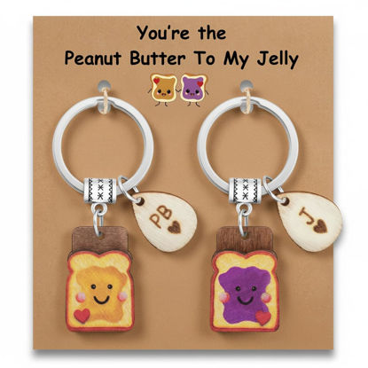Picture of PEALICIOUS Galentines Day Gifts for Friend Toast Keychain, 2PCS Friendship Gifts for Girls as Couples Valentines Matching Keychains, Hers Bestie Keychains with Peanut Butter and Jelly for Sister