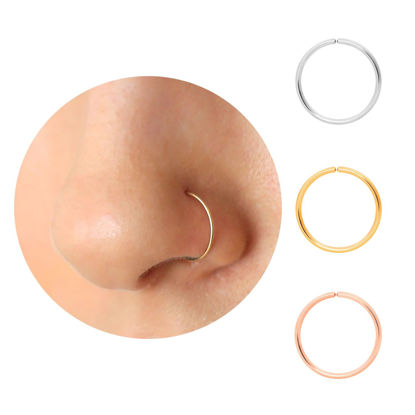 Picture of Thin Nose Rings Hoops for Women/Men,Tiny Small Gold Nose Rings 22g for Nose Piercings (1pc - 22 gauge - 7mm,14K Gold Filled)