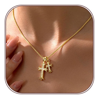 Picture of Partm Double Cross Necklace for Women Dainty Cross Pendant Choker 14K Gold Plated Trendy CZ Diamond Cross Charm Necklace Hypoallergenic Delicate Faith Jewelry Religious Gifts for Women