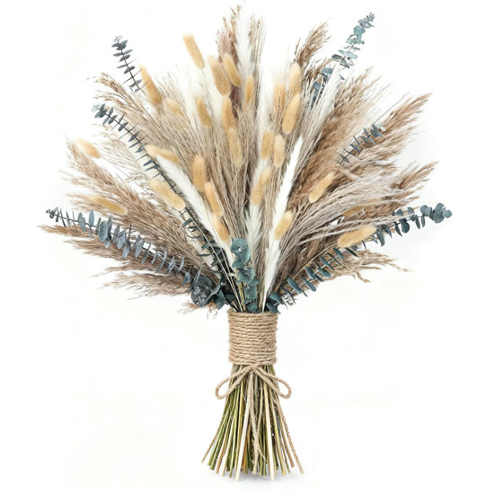 Picture of xin's convey 120 PCS Dried Pampas Grass, Dried Flowers, Reed Grass Bouquet for Bohemian Flowers Home Table Wedding Decoration, Rustic Farmhour.(Light Brown)