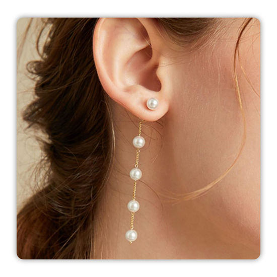 Picture of Trinckle Pearl Earrings for Women, 14k Gold Pearl Drop Earrings Boho Valentines White Earings, Gold Dangle Accessories for Bride Wedding, Statement Guest Jewelry Bridal Dress Gifts for Summer Prom