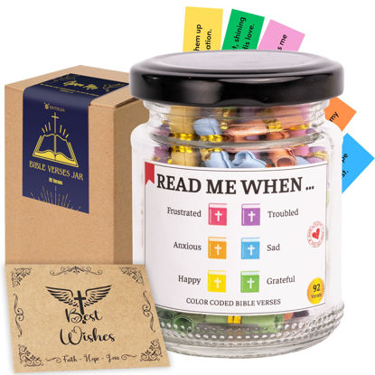 Picture of Bible Verse Jar - 92 Hand-Rolled Bible Scrolls for Daily Encouragement, Inspirational Christian Gift, Religious Gifts for Women, Teacher Appreciation Gifts, Easter Basket Stuffers