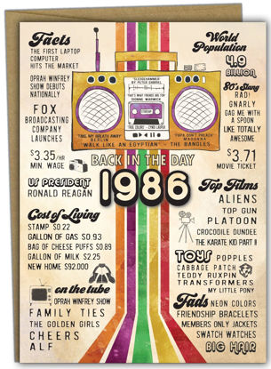 Picture of Katie Doodle 40th Birthday Card - (Made in USA) - 40th Birthday Gifts Women, Men, Cards, Decorations - Vintage Back-in-1986 (Handmade) - Includes 1 Card (5x7 inch, Blank Inside) x 1 Kraft Envelope