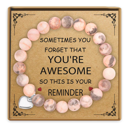 Picture of Sereney Inspirational Gifts for Daughter Granddaughter Niece Teen Girls Bset Friends Teacher, Beaded Heart Bracelets as You are Awesome Gifts for Women on Graduation Birthday Valentines Easter