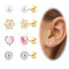 Picture of Hypoallergenic Earrings for Girls Toddler Surgical Steel Screw Flat Back Earrings for Sensitive Ears Women14K Gold Silver Earring Cute Heart Flower Pearl Star Stud Earring Sets (Cute Mixed, Gold)