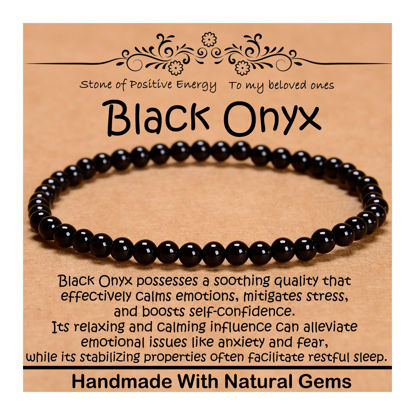 Picture of CHCCOYE 4mm Natural Healing Gemstone Bracelet Handmade Yoga Stretch Elastic Bracelet Stress Relief Crystal Jewelry for Men and Women (4mm, Black Onyx)