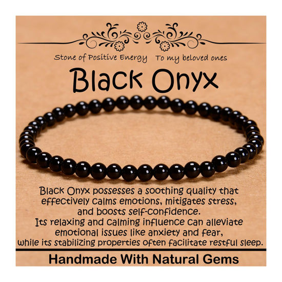 Picture of CHCCOYE 4mm Natural Healing Gemstone Bracelet Handmade Yoga Stretch Elastic Bracelet Stress Relief Crystal Jewelry for Men and Women (4mm, Black Onyx)