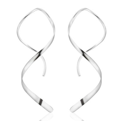 Picture of Desnuage Handmade 925 Sterling Silver Spiral Threader Earrings Hypoallergenic Twisted Curved Drop Dangle Earrings Pull Through Earrings for Women Trendy Fashion-Silver