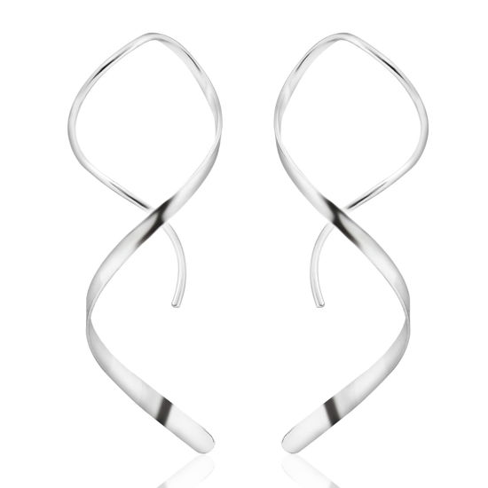 Picture of Desnuage Handmade 925 Sterling Silver Spiral Threader Earrings Hypoallergenic Twisted Curved Drop Dangle Earrings Pull Through Earrings for Women Trendy Fashion-Silver
