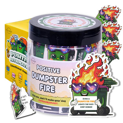 Picture of Stocking Stuffer for Teen Girls & Boys - Funny Affirmation Jar with 60 Cards - Gag Gift for Christmas, White Elephant, Birthday, or Stress Relief - Dumpster Fire Emotional Support Jar for Women