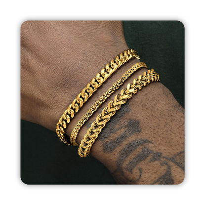 Picture of DAYANEY Gold Bracelets for Men Set, Waterproof Gold Bracelet Stack Adjustable Stainless Steel Gold Jewelry as Valentines Gifts for Boyfriend, Birthday Gift for Dad and Son Pulseras Para Hombres De Oro