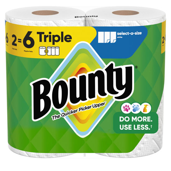 Picture of Bounty Select-A-Size Paper Towels, White, 2 Triple Rolls = 6 Regular Rolls