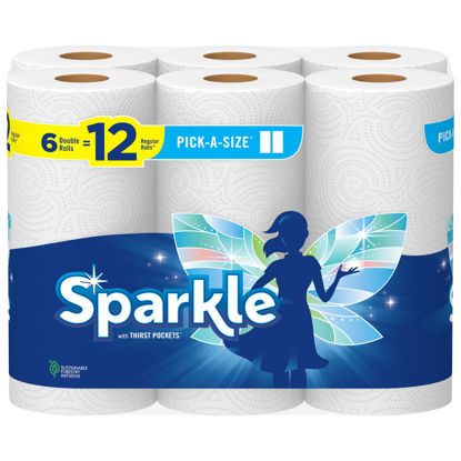 Picture of Sparkle Pick-A-Size Paper Towels, 6 Double Rolls (660 Sheets Total) - Strong 2-Ply Towels for Kitchen Cleanup and Everyday Messes