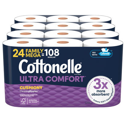 Picture of Cottonelle Ultra Comfort Toilet Paper with Cushiony CleaningRipples Texture, Strong Bath Tissue, 24 Family Mega Rolls = 108 Regular Rolls (4 Packs of 6)