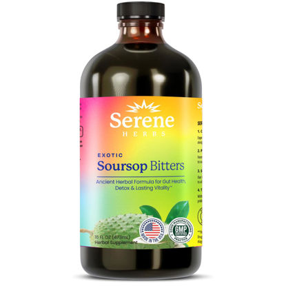 Picture of Serene Herbs - Soursop Bitters Liquid - Organic Herbal Guanabana Detox with Black Seed, Moringa & Ginger - Supports Digestive Wellness & Immune Function - 16 fl oz