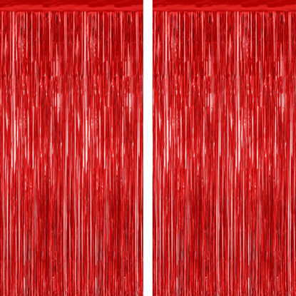 Picture of 2 Pack Red Tinsel Backdrop, 3.28 FT x 7.05 FT Fringe Curtains, Red Foil Tinsel Party Streamer Backdrop Curtains for Valentines Day, Wedding Photo Backdrop Party Decorations for Wedding Anniversaries