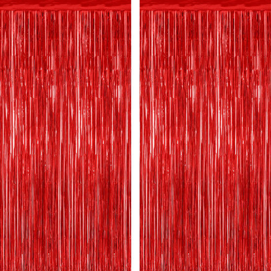 Picture of 2 Pack Red Tinsel Backdrop, 3.28 FT x 7.05 FT Fringe Curtains, Red Foil Tinsel Party Streamer Backdrop Curtains for Valentines Day, Wedding Photo Backdrop Party Decorations for Wedding Anniversaries