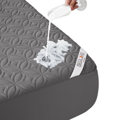 Picture of BEDLORE Waterproof Mattress Protector, Queen Size Mattress Pad Noiseless with Deep Pocket 6"-18" Depth, Soft Breathable Dirt-Proof Bed Mattress Cover Washable for Home, Bedroom, Hotel (Gray)
