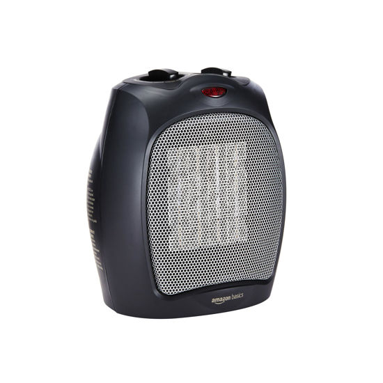 Picture of Amazon Basics Ceramic Space Heater, Portable Indoor Heating Solution, With Overheat and Tip-Over Protection, Thermostat, Non-Oscillating, 1500W, 7.52"D x 6.34"W x 9.45"H, Black