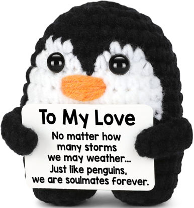 Picture of Valentines Day Gifts for Him Her, To My Love Handmade Crochet Mini Penguin Anniversary Birthday Gift for Boyfriend Girlfriend Wife Husband, Romantic I Love You Valentines Gifts for Women Men Couple