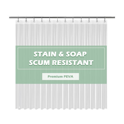 Picture of EHZNZIE Clear Shower Curtain Liner Light Weight PEVA, Shower Liner 72x72 Inches, Waterproof, No Chemical Smell with 12 Rust Proof Metal Grommets Holes for Bathroom Shower Curtain