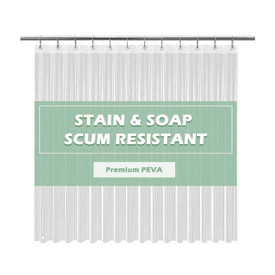Picture of EHZNZIE Clear Shower Curtain Liner Light Weight PEVA, Shower Liner 72x72 Inches, Waterproof, No Chemical Smell with 12 Rust Proof Metal Grommets Holes for Bathroom Shower Curtain