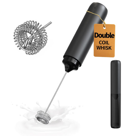 Picture of CIRCLE JOY Rechargeable Milk Frother Hanheld, Dual Coil Whisk Head Electric Coffee Frother, Portable Hand Frother Wand Drink Mixer for Matcha Lattes Cappuccino, Kitchen Gifts, Black