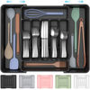 Picture of ukeetap Extra Large Expandable Silverware Organizer, BPA-Free Food-Safe Cutlery Flatware Organizer, Kitchen Utensil Drawer Organizer, Adjustable Silverware Holder for Spoons Forks Knives, Black