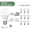 Picture of evelor 6-Pack A19 LED Light Bulbs,60 Watt Equivalent Daylight 5000K with E26 Base,Efficient 9W,800 Lumens Non-Dimmable LED Bulbs,15000 Hours, Ideal for Bedroom Living Room